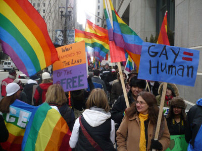 A rally Freedom to Marry Day rally on February 14, 2009.
