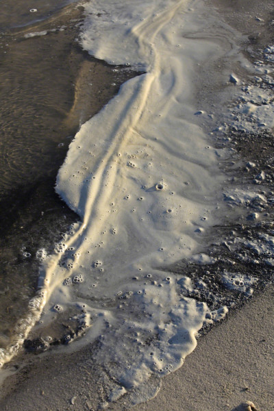 Foamy substance at Long Beach, Mississippi that contains oil and ethylene glycol. 