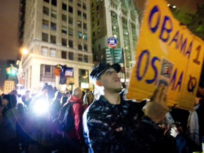 Crowds gathered at ground zero to cheer President Barack Obama's announcement that Osama bin Laden is dead, May 2, 2011.