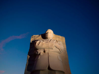 The Martin Luther King Jr. Memorial is seen at sunset, April 4, 2017.