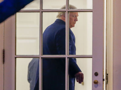 President Trump enters the Oval Office on March 5, 2017, in Washington, D.C., retruning from a weekend at his Mar-a-Lago club in Palm Beach. Florida.