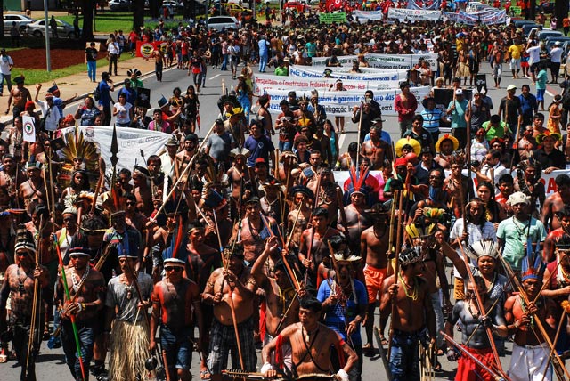 Indigenous people march for land rights in Brazil ahead of court ruling