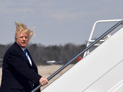 Donald Trump boards Air Force One at Andrews Air Force base on April 5, 2018, near Washington, DC.