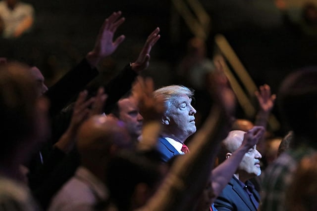 Donald Trump attends a worship service at the International Church of Las Vegas October 30, 2016, in Las Vegas, Nevada.