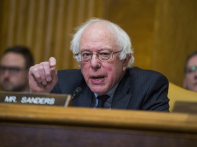 Sen. Bernie Sanders attends a Senate Budget Committee hearing on February 13, 2018, in Washington, DC.