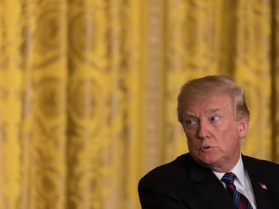 Donald Trump holds a joint press conference with Baltic Heads of State in the East Room of the White House on April 3, 2018, in Washington, DC. Photo: Cheriss May / NurPhoto via Getty Images