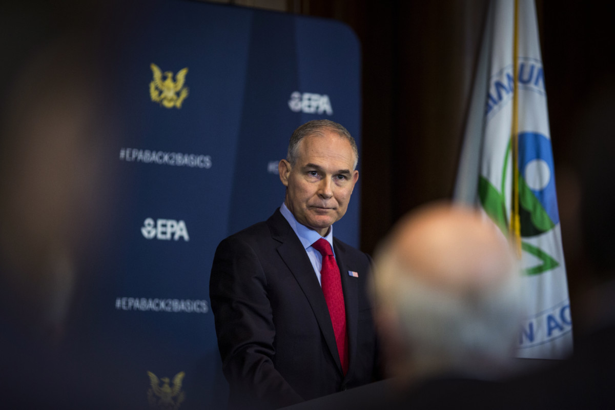 Environmental Protection Agency Administrator Scott Pruitt speaks to the press at a news conference at the Environmental Protection Agency on April 2, 2018, in Washington, DC.