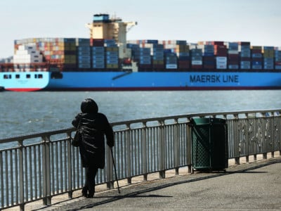 A cargo ship arrives into New York harbor on April 9, 2018, in New York City. As a potential trade war with China continues to spook investors and markets, Donald Trump claims US tariffs on more than $150 billion of Chinese goods and products might cause "a little pain," but that the US will benefit in the long run.