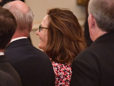 Nominee for CIA director Gina Haspel attends the ceremonial swearing-in of US Secretary of State Mike Pompeo at the State Department on May 2, 2018, in Washington, DC.