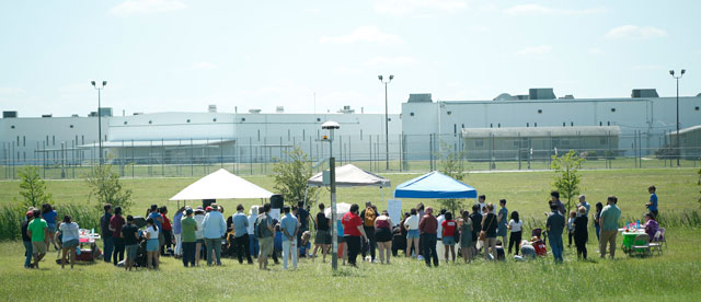 Immigrant rights advocates and activists gathered Saturday, May 5, 2018, outside the T. Don Hutto immigrant detention jail in Taylor, Texas, to hold officials with ICE, CoreCivic and Williamson County accountable for the harms they have perpetuated against immigrant and undocumented communities.