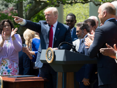 President Trump speaks at the National Day of Prayer ceremony in the Rose Garden of the White House in Washington, DC, May 3, 2018.