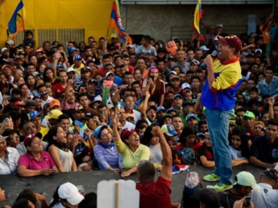 Venezuelan opposition presidential candidate Henri Falcon speaks to supporters, during the closing rally of his campaign ahead of the weekend's presidential election, in Barquisimeto, Lara state, Venezuela on May 17, 2018.