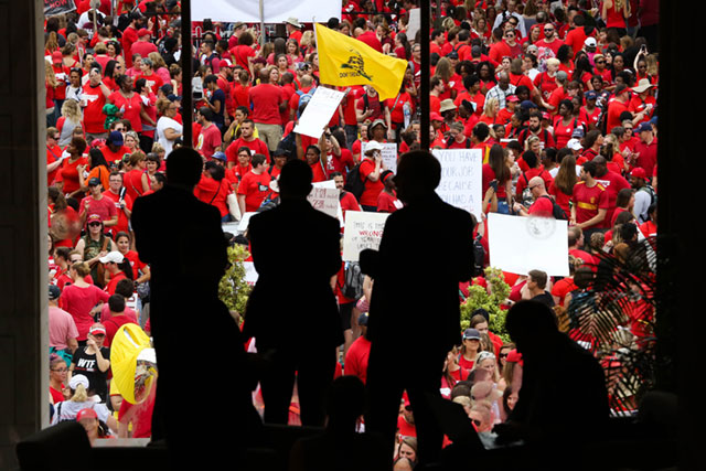 On May, 16, 2018, tens of thousands of educators, school workers and parents of students marched in Raleigh, North Carolina, to protest wages and per-pupil spending, among other issues.