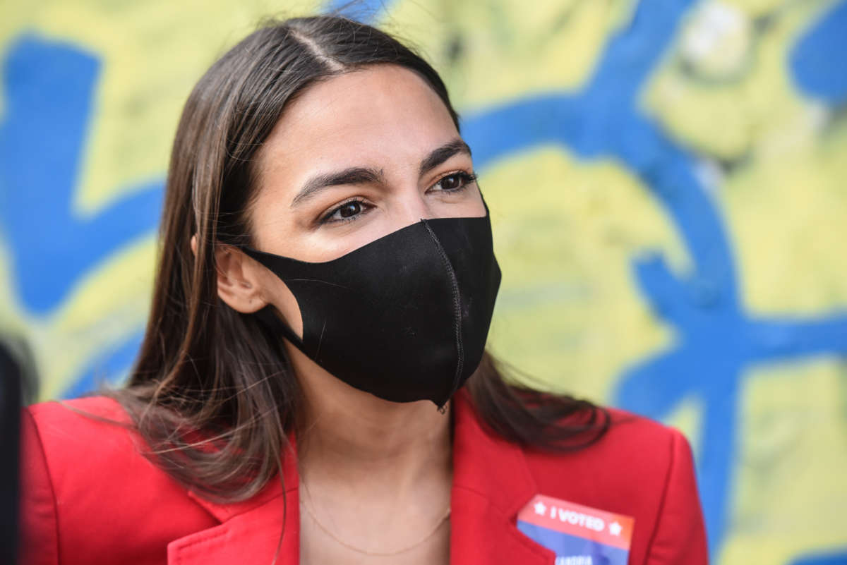 Rep. Alexandria Ocasio-Cortez campaigns on June 23, 2020, in the Bronx borough of New York City.