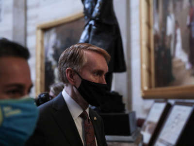 Sen. James Lankford walks through the Rotunda headed to the House Chamber at the U.S. Capitol on January 6, 2021, in Washington, D.C., before Trump supporters breached the Capitol.