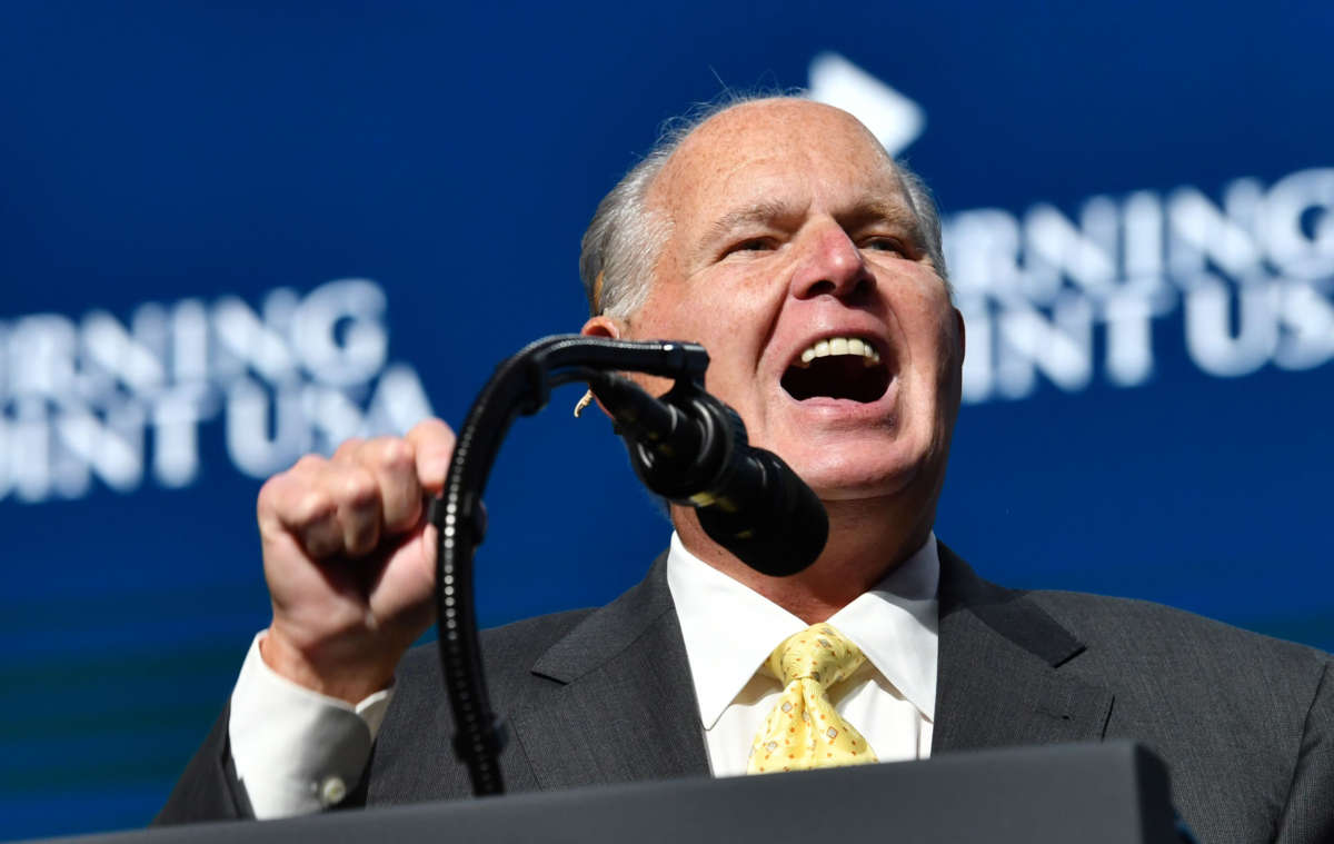 Rush Limbaugh speaks during the Turning Point USA Student Action Summit at the Palm Beach County Convention Center in West Palm Beach, Florida, on December 21, 2019.