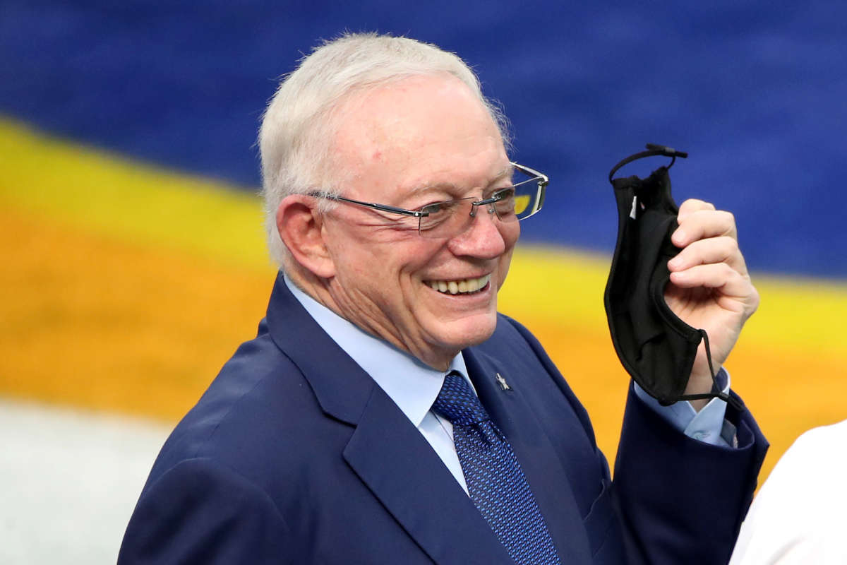 Dallas billionaire Jerry Jones is seen at SoFi Stadium on September 13, 2020, in Inglewood, California.