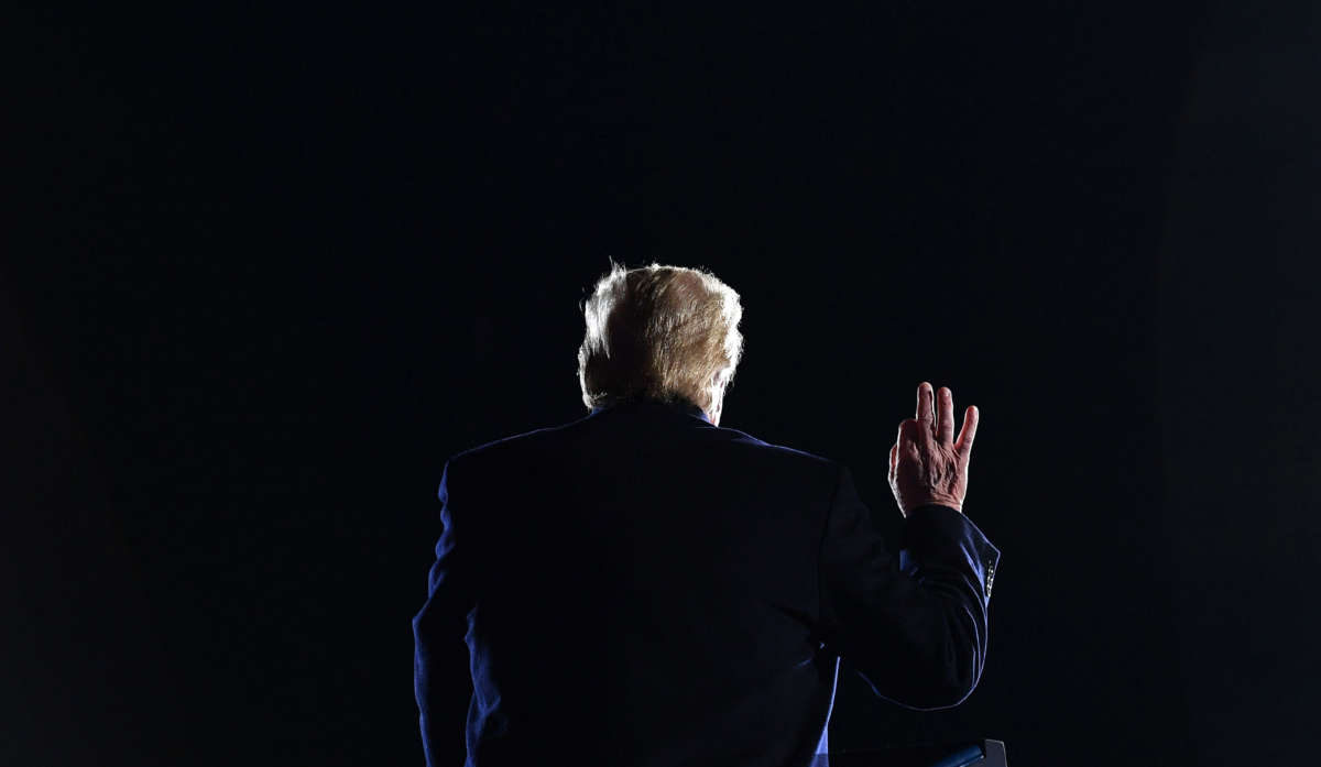 President Trump gestures as he speaks during a rally in Dalton, Georgia, on January 4, 2021.