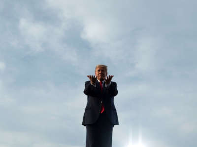 President Trump leaves after speaking at a Make America Great Again rally at Ocala International Airport in Ocala, Florida, on October 16, 2020.