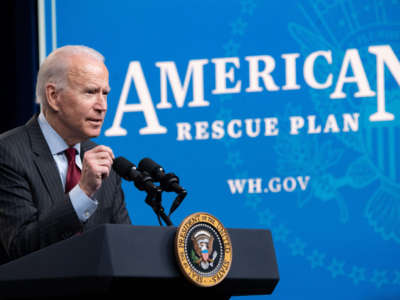 President Biden speaks about the American Rescue Plan in the Eisenhower Executive Office Building in Washington, D.C., on February 22, 2021.