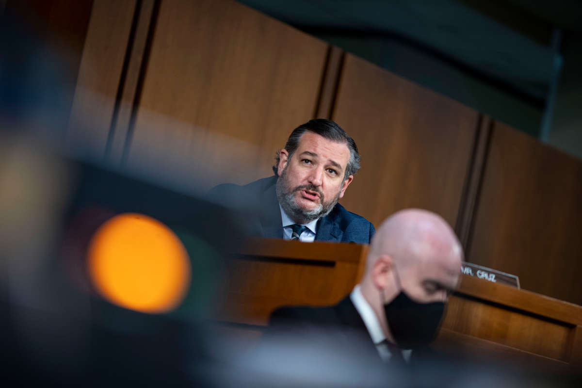 Sen. Ted Cruz speaks during a confirmation hearing before the Senate Judiciary Committee in the Hart Senate Office Building on February 22, 2021, in Washington, D.C.