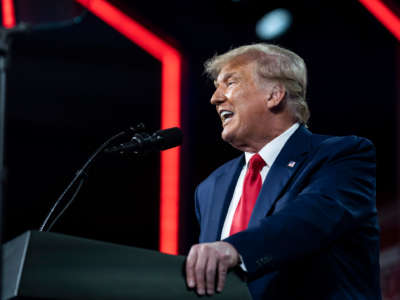 Former President Donald Trump speaks during the final day of the Conservative Political Action Conference held at the Hyatt Regency Orlando on February 28, 2021, in Orlando, Florida.