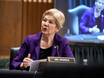Sen. Elizabeth Warren speaks during a hearing on February 23, 2021, at Capitol Hill in Washington, D.C.