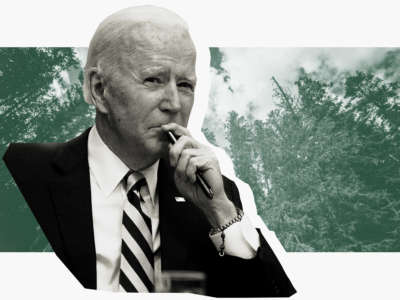 President Joe Biden seen in front of trees in Kootenai National Forest