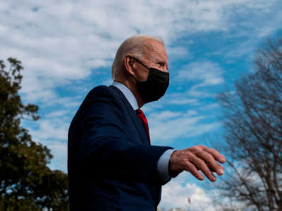 President Joe Biden departs for Wilmington, Delaware, from the South Lawn of the White House in Washington, D.C., on February 27, 2021.