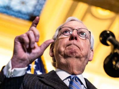 Senate Minority Leader Mitch McConnell holds a press conference following the Senate GOP policy luncheon in the Rayburn Senate Office Building on Capitol Hill on March 2, 2021, in Washington, D.C.