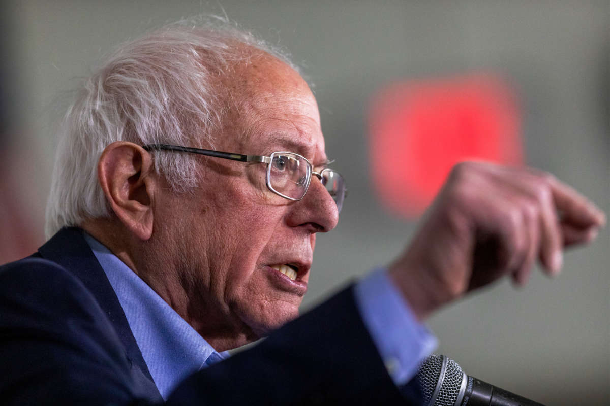 Sen. Bernie Sanders speaks during a news conference on February 21, 2020, in Santa Ana, California.