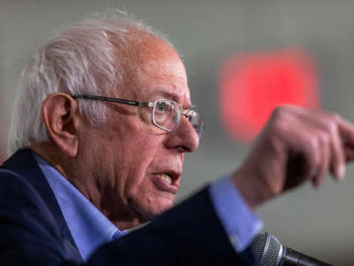 Sen. Bernie Sanders speaks during a news conference on February 21, 2020, in Santa Ana, California.