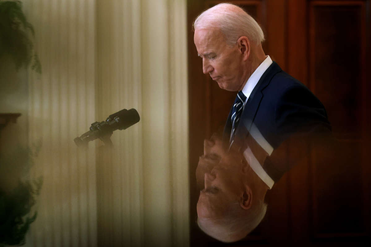 President Biden talks to reporters during a news conference in the East Room of the White House on March 25, 2021, in Washington, D.C.