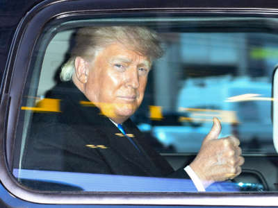 Former President Trump leaves Trump Tower in Manhattan on March 9, 2021. in New York City.