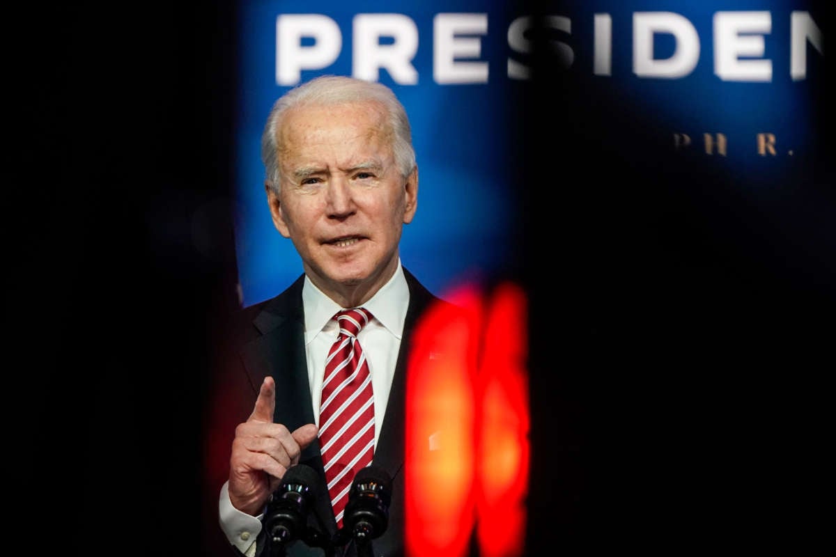 President-elect Joe Biden announces Miguel Cardona as his nominee for Education Secretary at the Queen theatre on December 23, 2020, in Wilmington, Delaware.