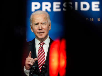 President-elect Joe Biden announces Miguel Cardona as his nominee for Education Secretary at the Queen theatre on December 23, 2020, in Wilmington, Delaware.