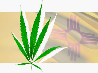 Marijuana leaf over New Mexico flag