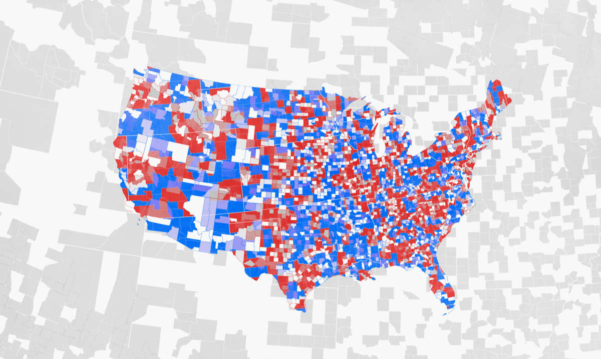 USA map divided into several red and blue districts