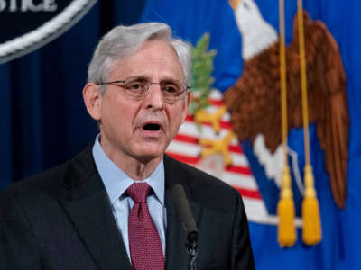 Attorney General Merrick Garland speaks at the Department of Justice on April 21, 2021, in Washington, D.C.
