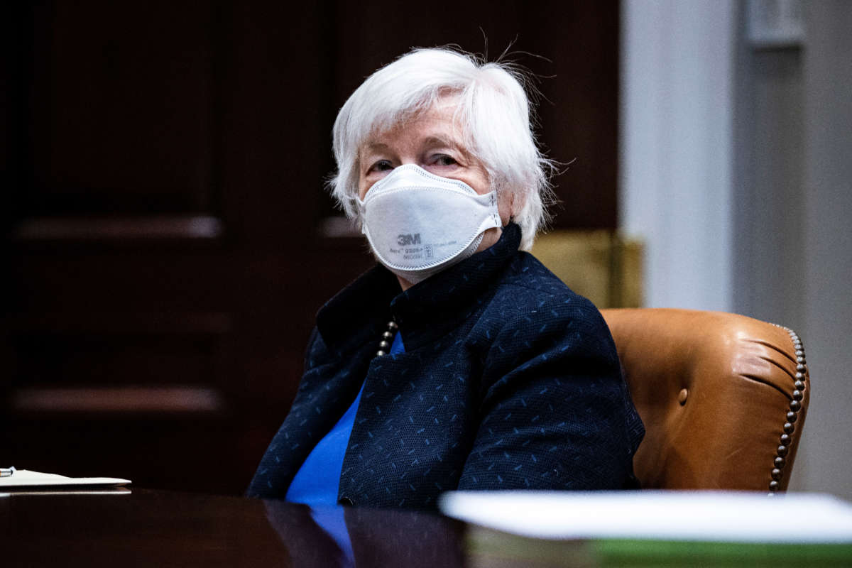 Treasury Secretary Janet Yellen listens during a meeting with President Joe Biden in the Roosevelt Room of the White House, March 5, 2021, in Washington, D.C.
