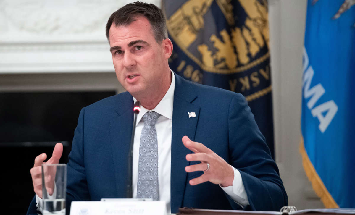 Oklahoma Gov. Kevin Stitt speaks during a roundtable discussion in the State Dining Room of the White House in Washington, D.C., on June 18, 2020.