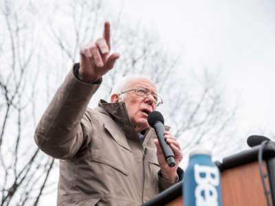 Sen. Bernie Sanders speaks to thousands during a campaign rally on the Boston Common on February 29, 2020, in Boston, Massachusetts.
