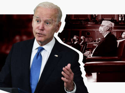 President Joe Biden in image overlaid with Senate Minority Leader Mitch McConnell