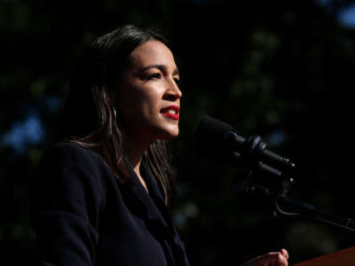 Rep. Alexandria Ocasio-Cortez speaks at a campaign rally in Queensbridge Park on October 19, 2019, in the Queens borough of New York City.