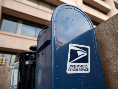 A postbox near the United States Postal Service headquarters is pictured on November 1, 2020, in Washington, D.C.