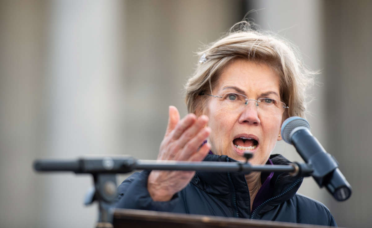 Sen. Elizabeth Warren speaks to the crowd during the King Day at the Dome rally on January 20, 2020, in Columbia, South Carolina.