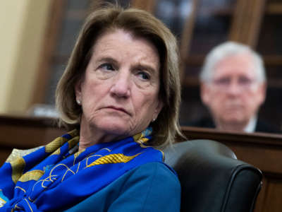 Sen. Shelley Moore Capito, left, and Senate Minority Leader Mitch McConnell attend the Senate Rules and Administration Committee markup of the For the People Act in Russell Building on May 11, 2021.