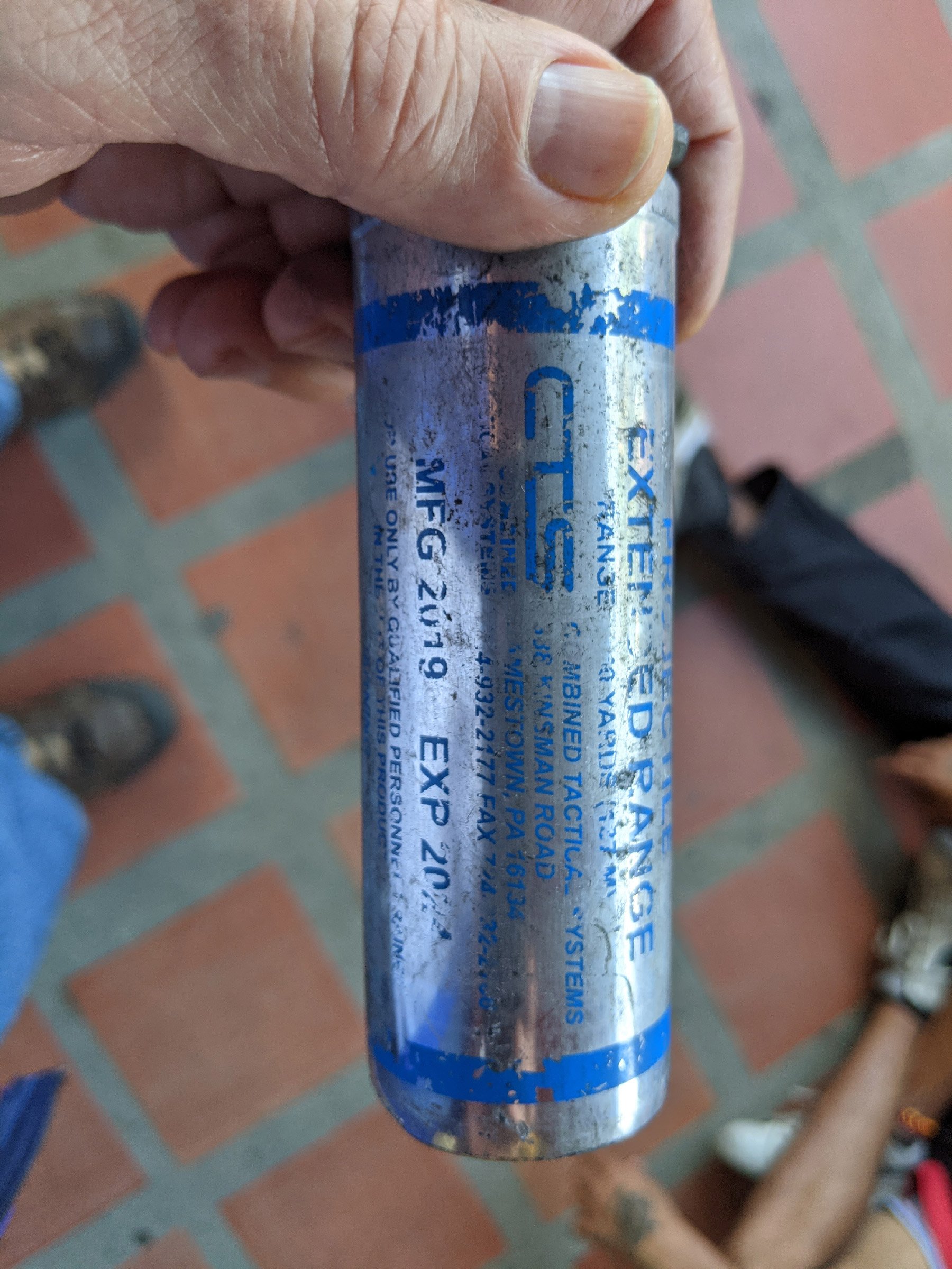 A tear gas shell, made in the U.S., used in Valle del Cauca, Colombia, May 2021.