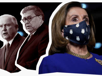 Jeff Sessions, William Barr, and Speaker of the House Nancy Pelosi