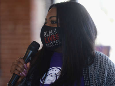 Cori Bush speaks during a canvassing event on November 1, 2020, in St. Louis, Missouri.